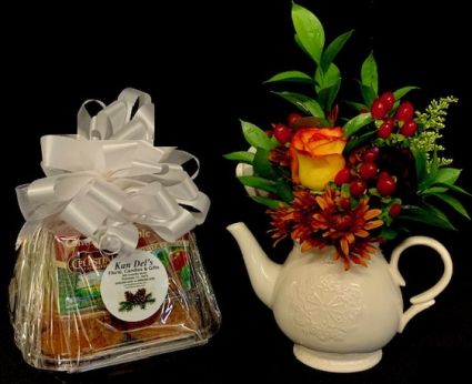 Tea Time Teapot Floral with Muffins & Tea