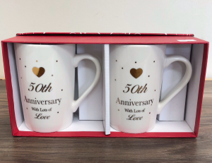 Tea for two Anniversary mugs 50th, 25th, or just anniversary