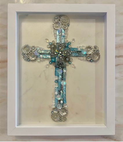 Teal Abalone shell Cross Shadow Box 