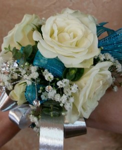 Teal and Silver Wristlet Corsage