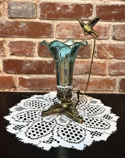 Teal & Silver Mercury Hummingbird Lily Lamp