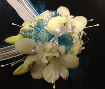 Teal & White Song prom flowers
