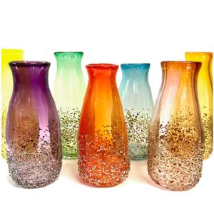 TED JOLDA GLITTER FLASK VASE Hand Blown Glass