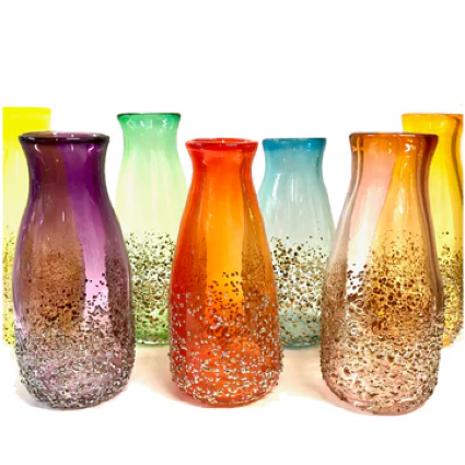 TED JOLDA GLITTER FLASK VASE Hand Blown Glass