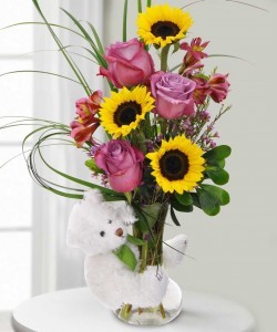 floral arrangements with teddy bears
