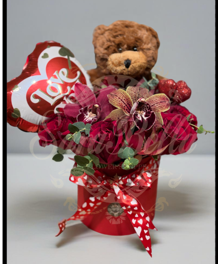 Teddy Bear Flower Box Arrangement Flower Arrangment