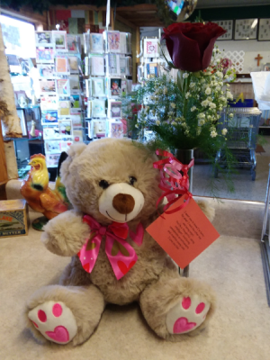 teddy bear love bear/ single rose bud vase