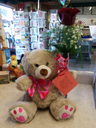 rose teddy bear in store