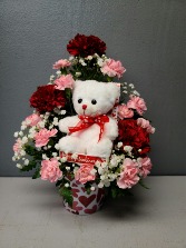 Teddy Bear Valentine's Special  Fresh Flower Arrangement 