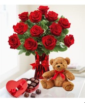 Teddy, Chocolate & Red Roses 