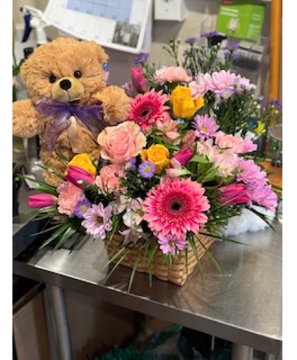Teddy Floral Arrangement Basket