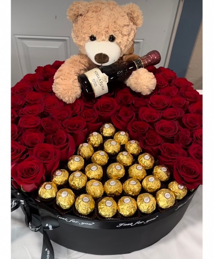 Deluxe Box Roses Teddy and Chocolates 