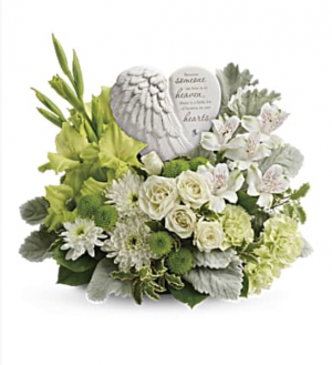 Teleflora’s Hearts in Heaven Fresh mixed flower arrangement with ceramic Angel wings