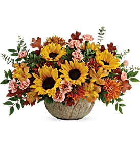 Teleflora's Autumn Sunbeams T19T110B Centerpiece  in Moses Lake, WA | FLORAL OCCASIONS