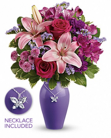 Teleflora's Beautiful Butterfly Fresh Arrangement w/necklace