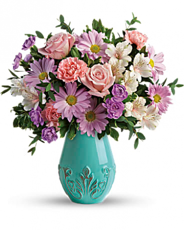 Teleflora's Blushing Aqua Bouquet Fresh Mixed Flower Arrangement