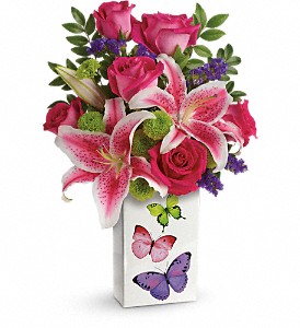 Teleflora's Brilliant Butterflies Bouquet Vase Arrangment, Rose