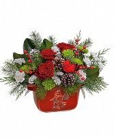 Teleflora’s Cardinal  Christmas   Stoneware container 