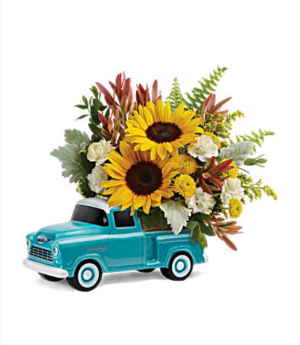 Teleflora’s Chevy Pick Up Bouquet Fresh Arrangement with a Teleflora Keepsake