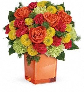 Teleflora's Citrus Smiles cube arrangement fresh