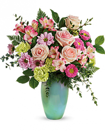 Teleflora's Enamored Aqua Bouquet vase arrangment