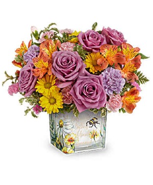 Teleflora's Floral Buzz Bouquet Fresh Arrangement in a Teleflora Keepsake