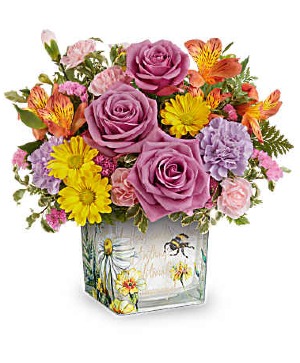 Teleflora's Floral Buzz Bouquet Fresh Arrangement in a Teleflora Keepsake