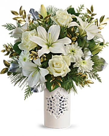 Teleflora's Flurry Of Elegance Bouquet Porcelain Cylinder Vase