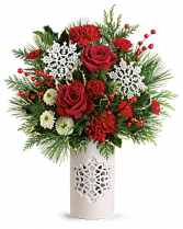 Teleflora's Flurry Of Elegance Bouquet Porcelain Cylinder Vase
