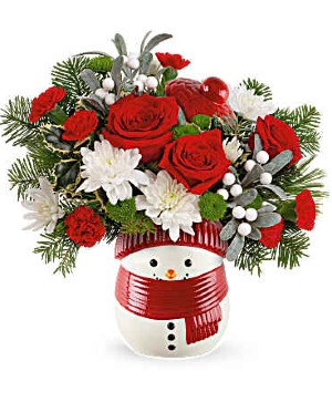 Teleflora's Frosty Wishes Deluxe Fresh Arrangement with a Teleflora Keepsake