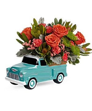 Teleflora's Keep Trucking Chevy Bouquet Fresh Arrangement in a Teleflora Keepsake