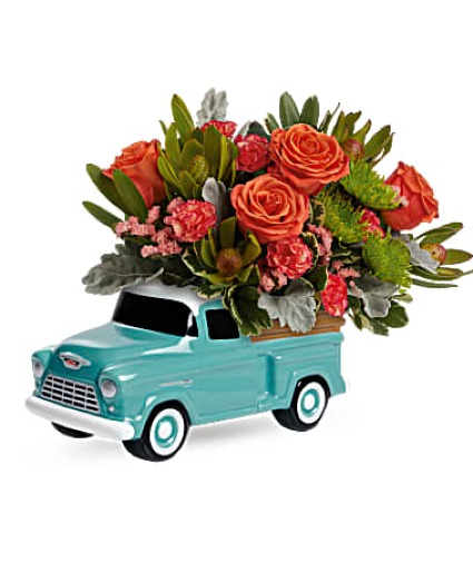 Teleflora's Keep Trucking Chevy Bouquet Fresh Arrangement in a Teleflora Keepsake