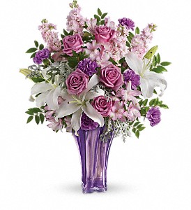 Teleflora's Lavished in Lilies Beautiful Lavender Glass Vase With Fresh Flowers