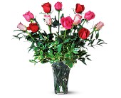 Teleflora's Mixed Dozen Roses Vased Arrangement