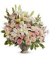 Teleflora's Peaceful Joy Bouquet Fresh Arrangement in a Teleflora Keepsake