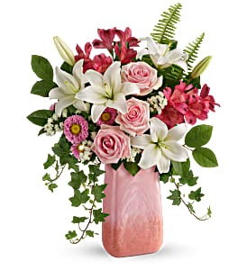 Teleflora's Pink n' Peach Parade Bouquet Fresh Flowers in a Keepsake Vase
