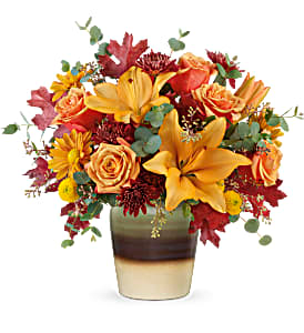 Teleflora's Rustic Sunset Bouquet Fresh Flowers in a Keepsake Cube
