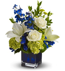 Teleflora's Serenade in Blue Fresh Flowers in a Keepsake Cube