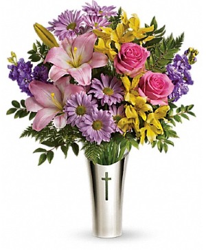 Teleflora's Silver Cross Bouquet Fresh Arrangement with a Teleflora Keepsake