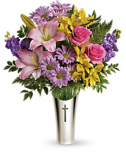 Teleflora's Silver Cross Bouquet Fresh Arrangement with a Teleflora Keepsake