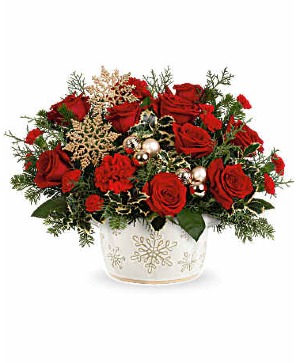 Teleflora's Snowflake Symphony Centerpiece Fresh Arrangement with a Teleflora Keepsake