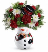 Teleflora's snowman cookie jar Christmas arrangement