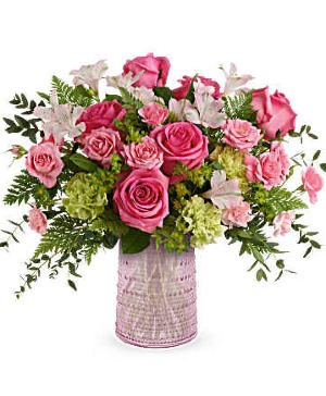 Teleflora's Sparkling Joy Carafe Fresh Arrangement in a Teleflora Keepsake