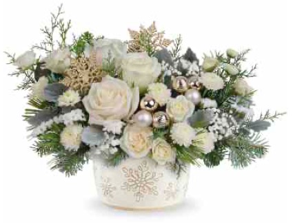 Teleflora’s Starry Snowflakes  White rose arrangement 