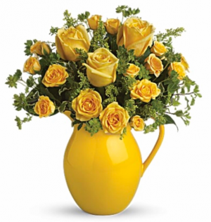 Teleflora’s Sunny Day Pitcher of Roses 