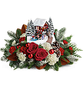 Teleflora's Thomas Kinkade 2018 Christmas Snow Covered Bridge