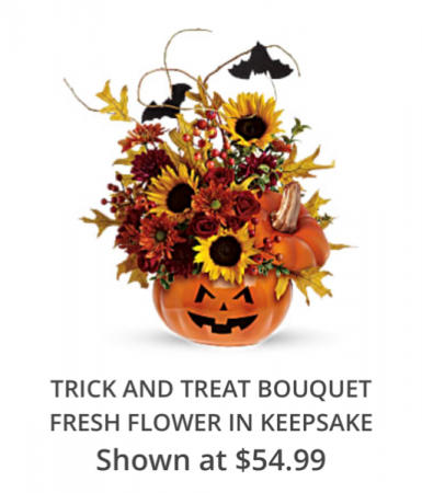 Teleflora’s Trick or Trick Bouquet Fresh arrangement in a collectible keepsake