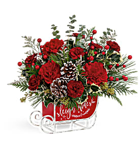 Teleflora's Vintage Sleigh Ride Bouquet Fresh Arrangement with a Teleflora Keepsake