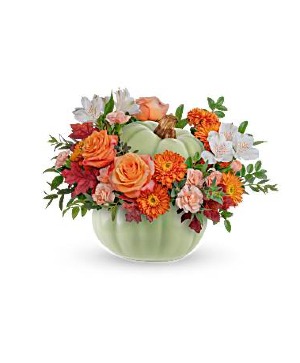 Teleflora's Whimsey Pumpkin Bouquet Fresh arrangement in a Teleflora Container