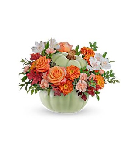 Teleflora's Whimsey Pumpkin Bouquet Fresh arrangement in a Teleflora Container